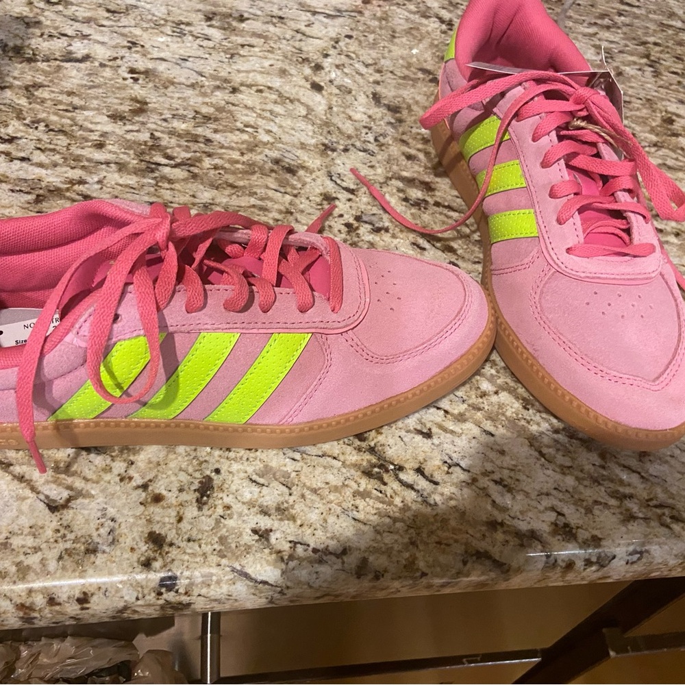 Adidas Pink and Neon Green Breaknet Sneakers
